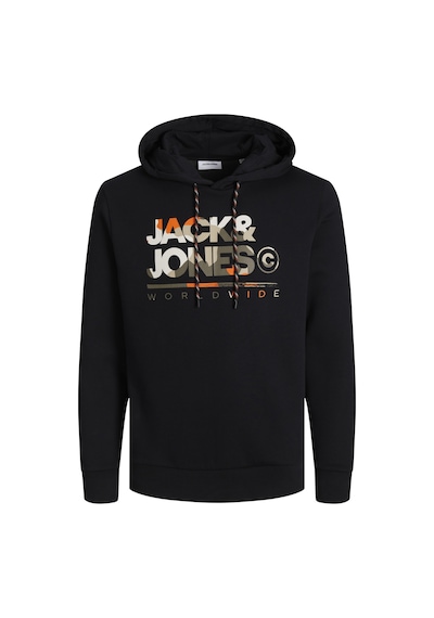 Jack & Jones Erkek Logo Baskılı Kapüşonlu Sweatshirt - Luke Black Siyah