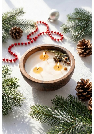 Wood Ahşap Yeni Yıl Mum 15 Cm 21051 Kahverengi