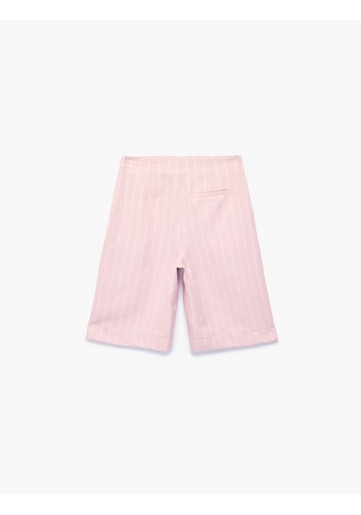 Koton Keten Karışımlı Cepli Katlamalı Düz Paça Çizgili Bermuda Şort Pınk Strıpe 6sak40310pw Pembe