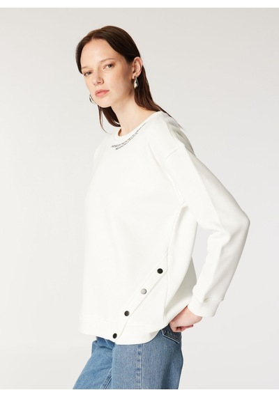 Mustang Ekru Kadın Bisiklet Loose Fit Nakışlı Sweatshirt M4wl-swt-1012