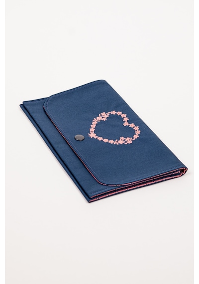 Fabric Craft Bag Kadın Cüzdan Nakışlı Kumaş Çıtçıtlı İki Bölmeli 22x13 Cm Lacivert-pembe