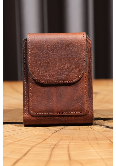 Lenax Leather Mono Klips Hakiki Deri Erkek Cüzdan Nakit Para Klipsli, Mıknatıslı Kapak, Bozuk Para Cepli Taba