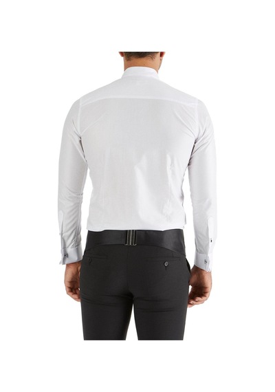 Efor Slim Fit Duble Manşet Önü Piliseli Ata Yaka Beyaz Damatlık Smokin Gömlek Gk 361 Beyaz
