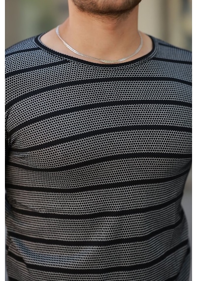 Veraura Lifestyle Erkek Petek Desenli Kısa Kollu T-shirt Siyah