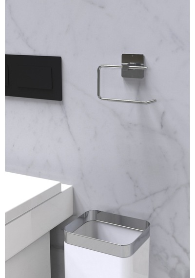 Karteya Yapışkanlı Gümüş Rulo Havluluk Wc Kağıtlık Ve Kare Havluluk Banyo Mutfak 3'lü Set Krom