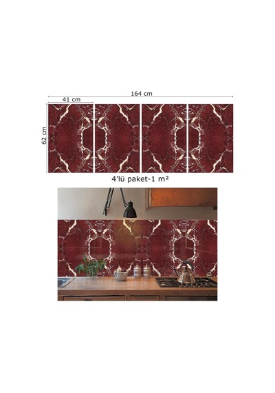 Kendinden Yapışkanlı Bordo Mermer Desenli Pvc Panel 41x62 Cm 4 Adet / 1 M²