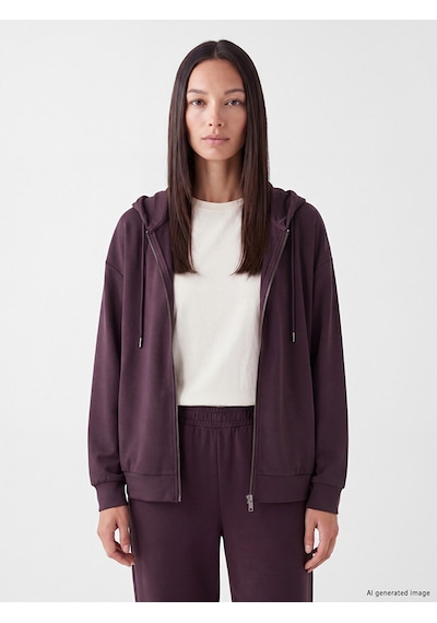 Lcw Everyday Mürdüm Soft Touch Oversize Kadın Fermuarlı Sweatshirt