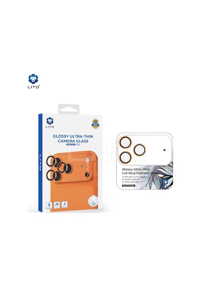 Lito Glossy Ultra İnce iPhone Uyumlu 17 Pro Max Kamera Koruyucu Orange Turuncu