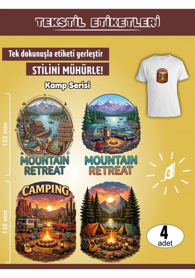 Ütü İle Yapışan Kıyafet Etiketi Kamp Temalı Seri 4lü Set Karışık