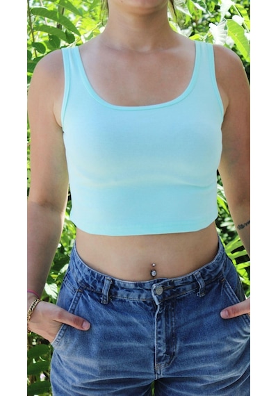 Afri Kadın Bebe Mavisi Basic Ribana Atlet Crop Likralı Spor Üst Bebe Mavisi