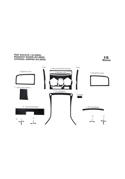 Citroen Boxer Jumper Ducato Torpido Kaplama 2002-2006 11 Parça Siyah Karbon