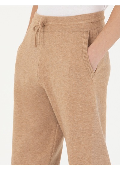 Cacharel Bej Jogging Fit Lastik Paçalı Triko Pantolon
