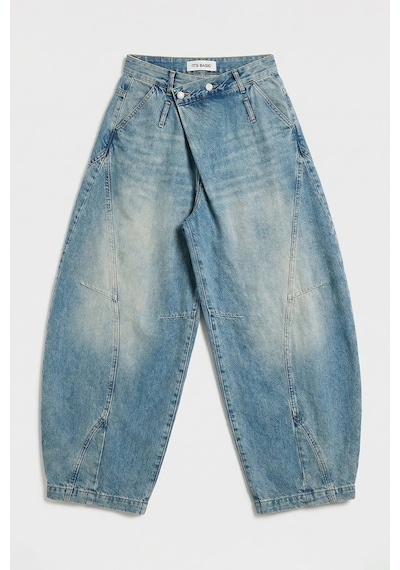 it's basic  Kadın Kot Rengi 4s6-32 Süper Baggy Fit Kemer Detaylı Özel Tasarım Denim Jean Mavi