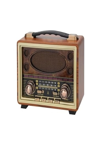 M-2027bt Gerçek Ahşap Eskitme Kaplama Radyo Fm Am Sw Usb Tf Aux Destekli Bluetooth Hoparlör, Kahverengi
