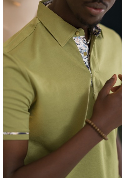 Paul Martin Regular Fit Yaka Garnili Pamuklu Polo Yaka T-shirt Haki