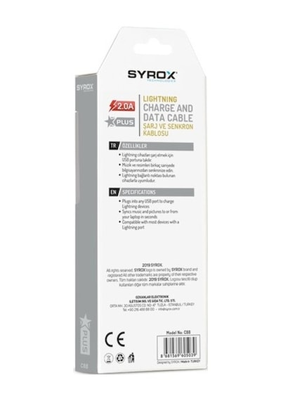 Syrox C88 Apple iPhone Uyumlu Lightning 2.0A Hızlı Şarj Ve Data Kablosu Kırmızı