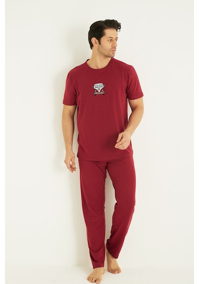 Siyah İnci Kısa Kollu Örme Erkek Pijama Takım 7794 Koyubordo