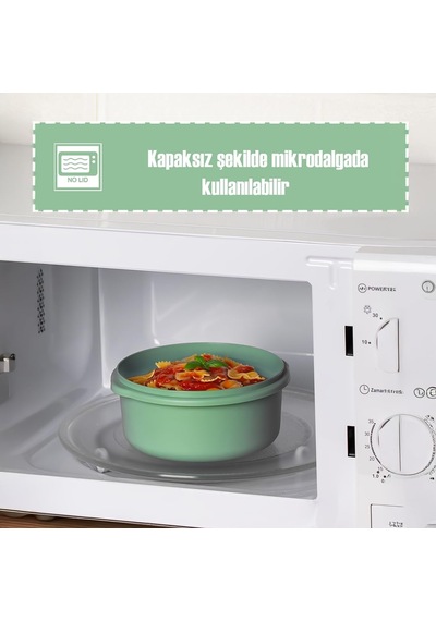 5318 Kilitli Sızdırmaz Kapaklı Hava Tahliye Contalı Çok Amaçlı 3lü Yuvarlak Erzak Yiyecek Saklama Kabı Seti Yeşil - 800-1300-2000ml Çok Renkli