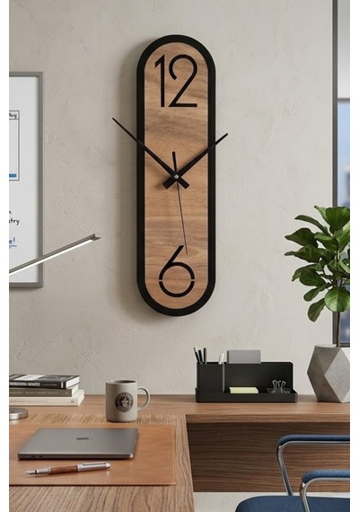 Dekoratif Ahşap Dikey Duvar Saati Modern Minimalist Sessiz Mekanizmalı Salon Ofis 18x50cm