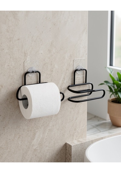 Duvara Yapışkanlı 2'li Siyah Metal Rulo Tutucu Uczzdlynpltwcaskısı-4