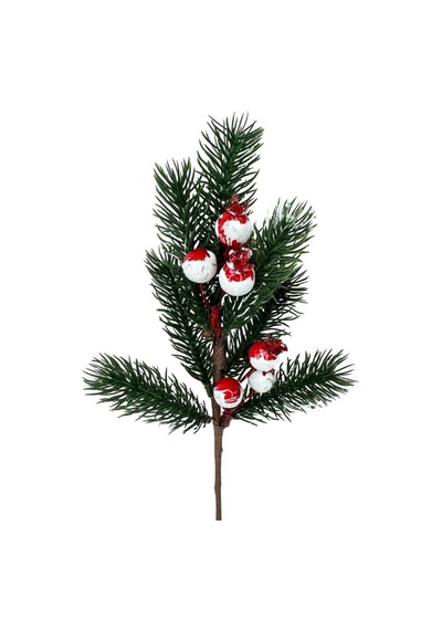 Yapay Çiçek Kokina Narlı Çam Dalı Karlı Renk 30cm Yılbaşı Çiçeği Red Berry Kırmızı