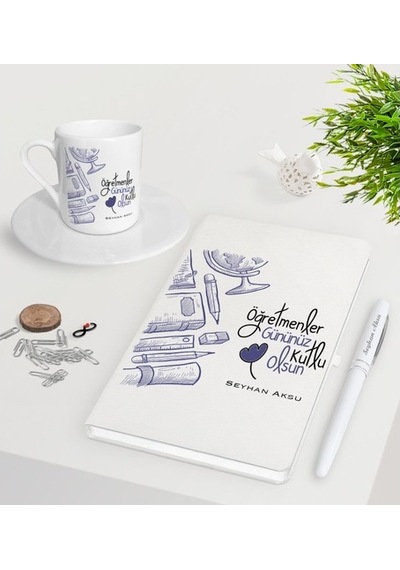 Kişiye Özel Öğretmenler Günümüz Kutlu Olsun Beyaz Defter Kalem Tü (470086182)