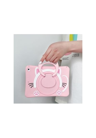Covpor Galaxy Tab A11 Plus / A9 Plus 11 İnç İle Uyumlu Standlı Askılı Karakterli Çocuk Kılıfı Kedi Pembe