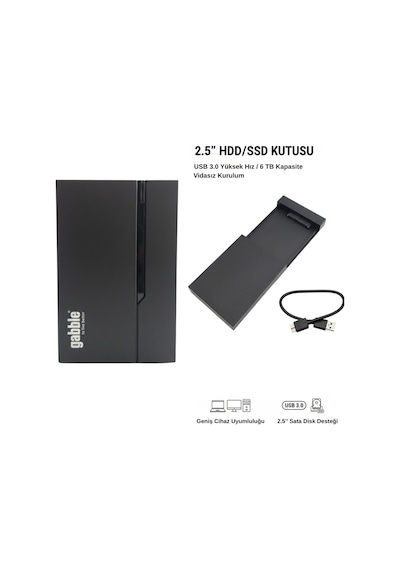 Gabble 2.5 İnç Vidasız Hdd Ssd Kutusu Usb 3.0 6 Tb Destekli Harici Disk Çevirici