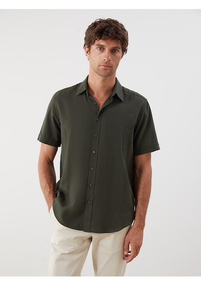 Lcwaıkıkı Classic Haki Regular Fit Kısa Kollu Armürlü Erkek Gömlek