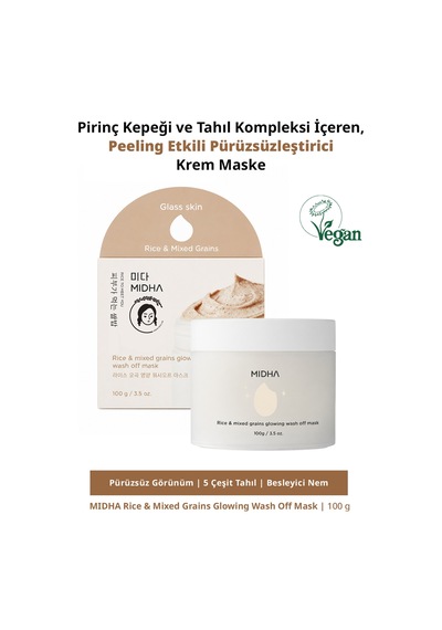 Pirinç İçeren Peeling Etkili Pürüzsüzleştirici Krem Maske Rice & Mixed Grains Glowing Wash Off Mask