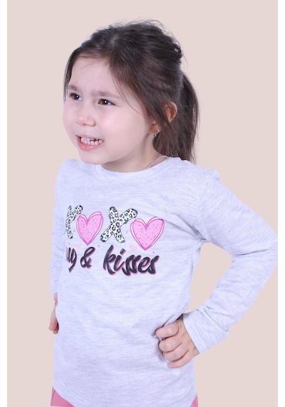 Hug And Kisses Baskılı Kız Çocuk Uzun Kol Gri Sweatshirt Gri1 Gri