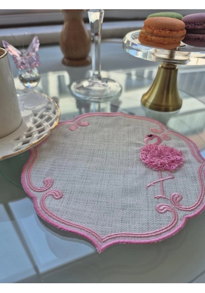 Agbtrend Pembe Flamingo Figürlü Nakışlı Sunum Kokteyl Peçetesi Pembe