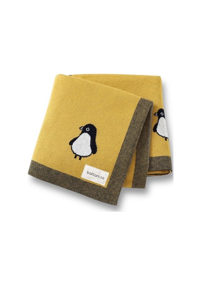 Kız Ve Erkek Bebek Için Triko Örgü Bebek Battaniyesi Sarı Penguen 90cm X110cm Hardal Hardal