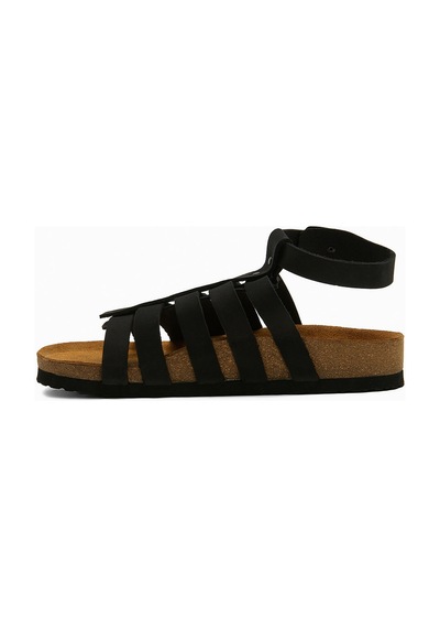 Comfortfusse Ares - Kadın Ortopedik Hakiki Deri Sandalet Siyah Nubuk Deri
