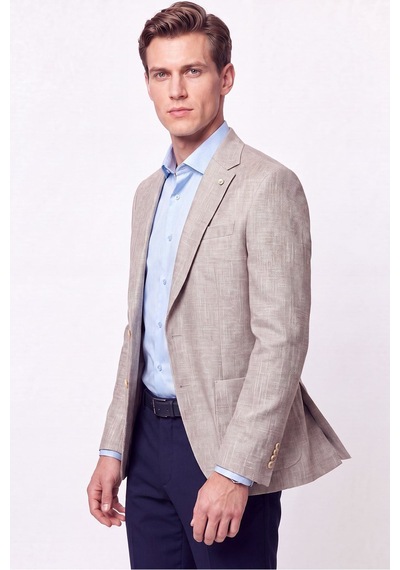 Comfort Fit Torba Cep Esnek Pamuklu Camel Blazer Ceket C 740