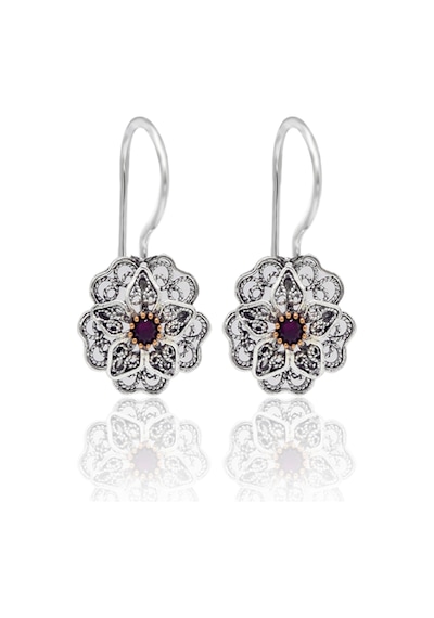 Yakut Taşlı Gül Model Oksitli 925 Ayar Gümüş Telkari Kadın Üçlü Set 201025647