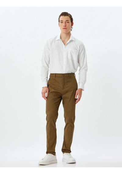 Koton Chino Pantolon Slim Fit Cep Detaylı Pamuklu Haki 5wam40037hw Haki