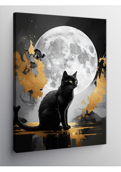 Kanvas Tablo Dolunay Ve Kedi 50cmx70cm