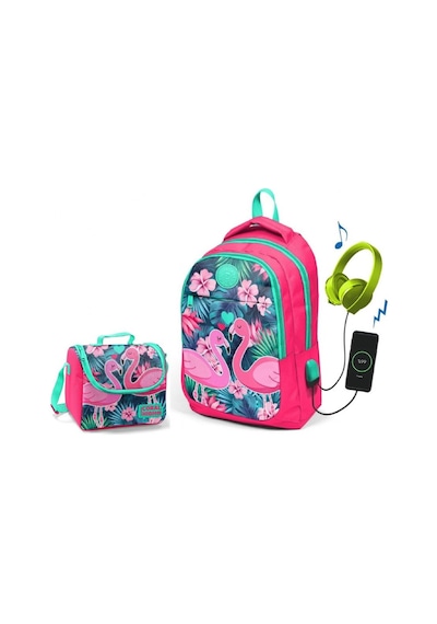 Coral High Narçiçeği Flamingo Okul ve Beslenme Çantası - Kız Çocu