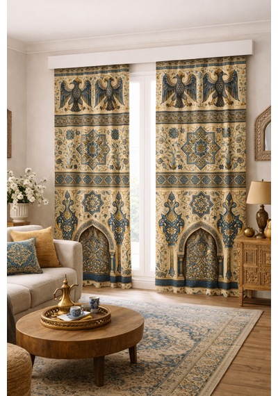 140x260 Ölçüsünde 2 Adet Bohem Fon Perde. Boho Tarz Koleksiyon Ürünü. Çok Renkli Yeşil