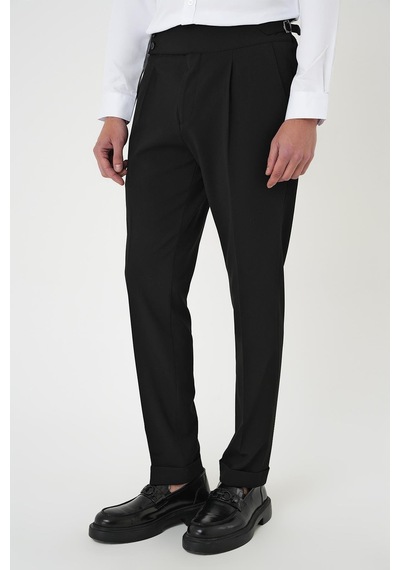 Efor Comfort Fit Beli Tokalı Pileli Siyah Jogger Pantolon P 1170 Siyah