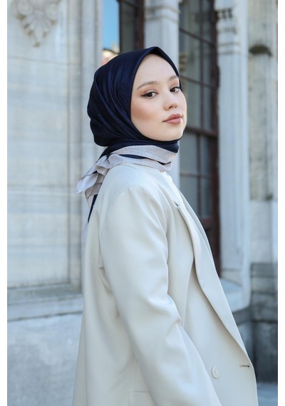 Eşarp - Premium Lux Original Monogram Eşarp İpek Vual, Yüksek Kalite, Hafif, Rahat, Şık, Scarf Lacivert