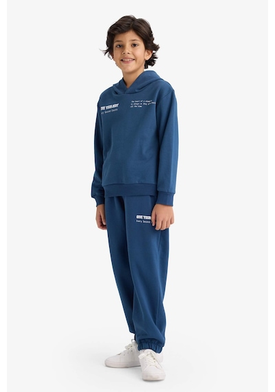 Defacto 2li Takım Baskılı Kapüşonlu Sweatshirt Eşofman Altı Erkek Çocuk G5640a825cwın249 İndigo-ın249