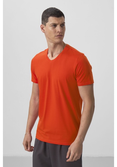 Tommylife Portakal Basic Kısa Kol Standart Kalıp V Yaka Erkek T-shirt - 87912 Turuncu