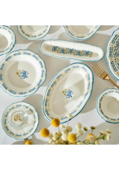 Liana Stoneware 26 Parça 6 Kişilik Kahvaltı Takımı Mavi Çok Renkli