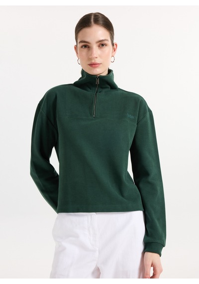 Lee Cooper Yeşil Kadın Dik Yaka Regular Fit Sweatshirt 261 Lcf 241015 Vegas Zümrüt Zümrüt Yeşili