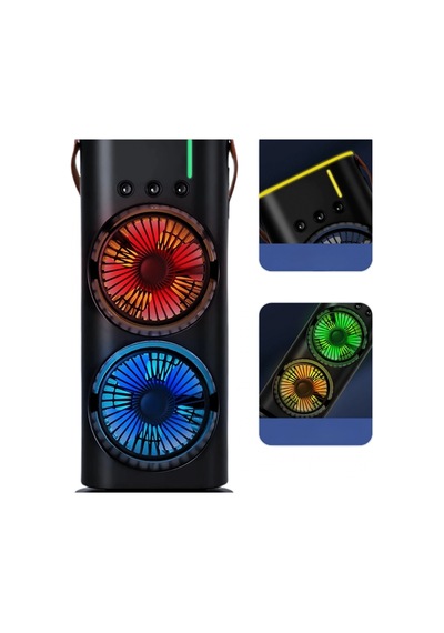 Çift Pervaneli Buharlı Masa Fanı Şarjlı, 3 Hız Ayarlı Ve Rgb Işıklı