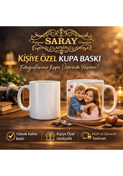 Baskılı Kupa Bardak Beyaz - Siyah