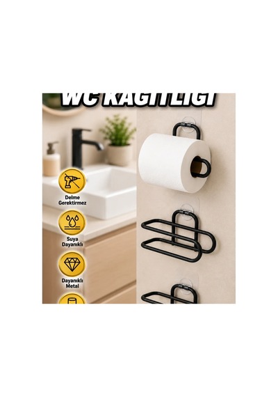 3 Lü Siyah Yapışkanlı Rulo Kağıt Tutucu Banyo Ve Mutfak Renkli