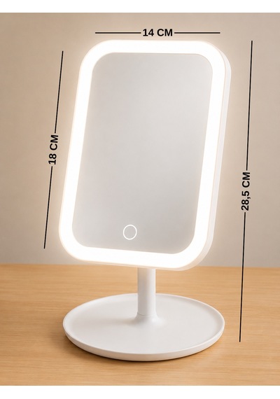 Led Işıklı Makyaj Aynası Dokunmatik Masaüstü Kozmetik Aynası Beyaz
